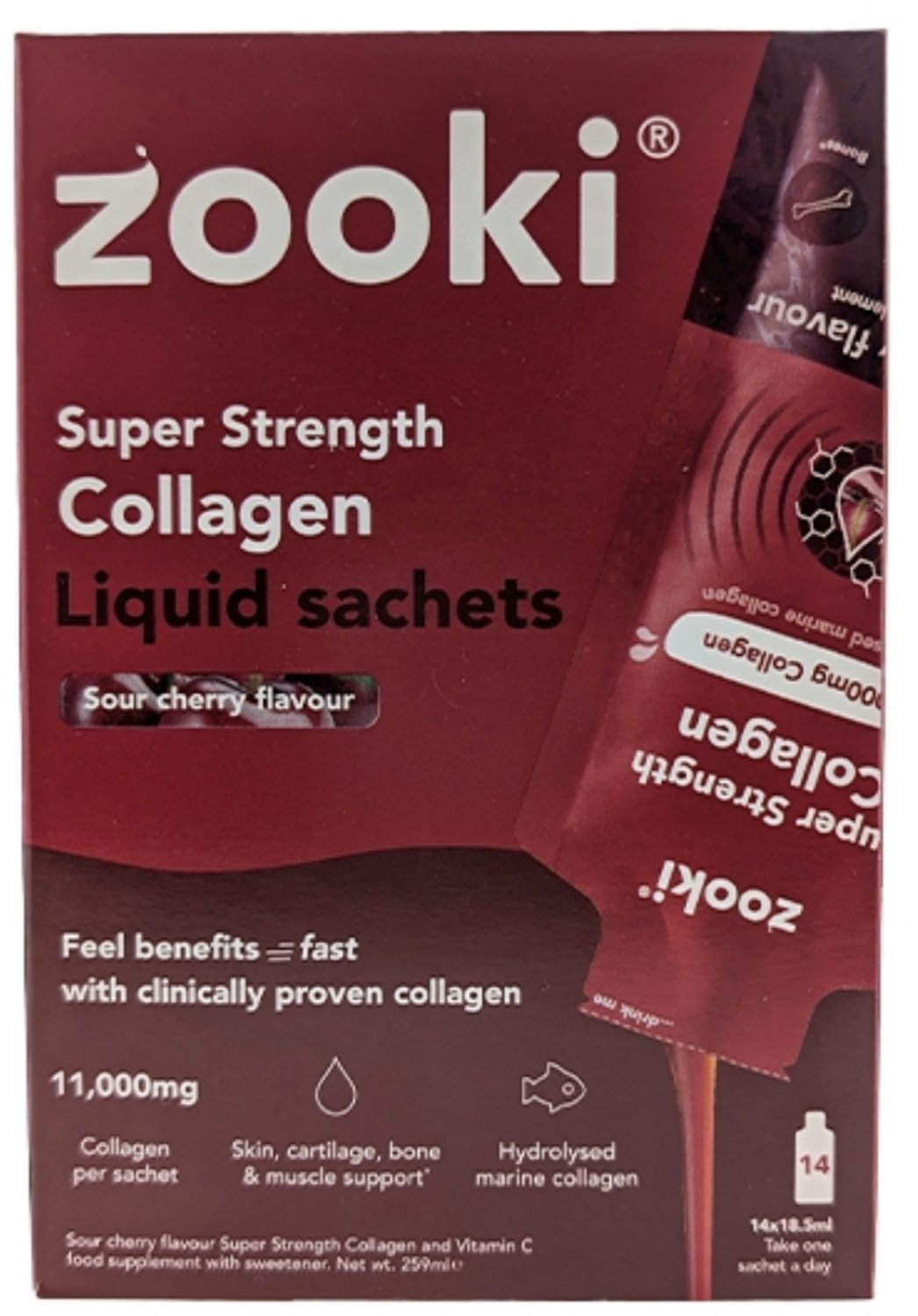 Zooki Super Strength Collagen Sour Cherry 11,0000 14 sachets x 18.5 ML