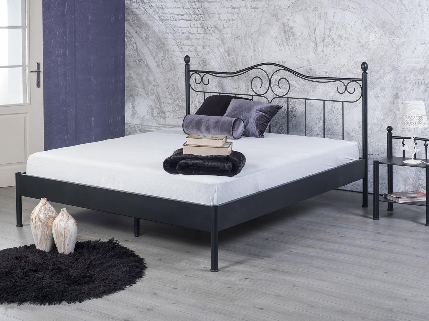 Bed Box Wonen Alessia metalen bed Zwart 160x220 cm
