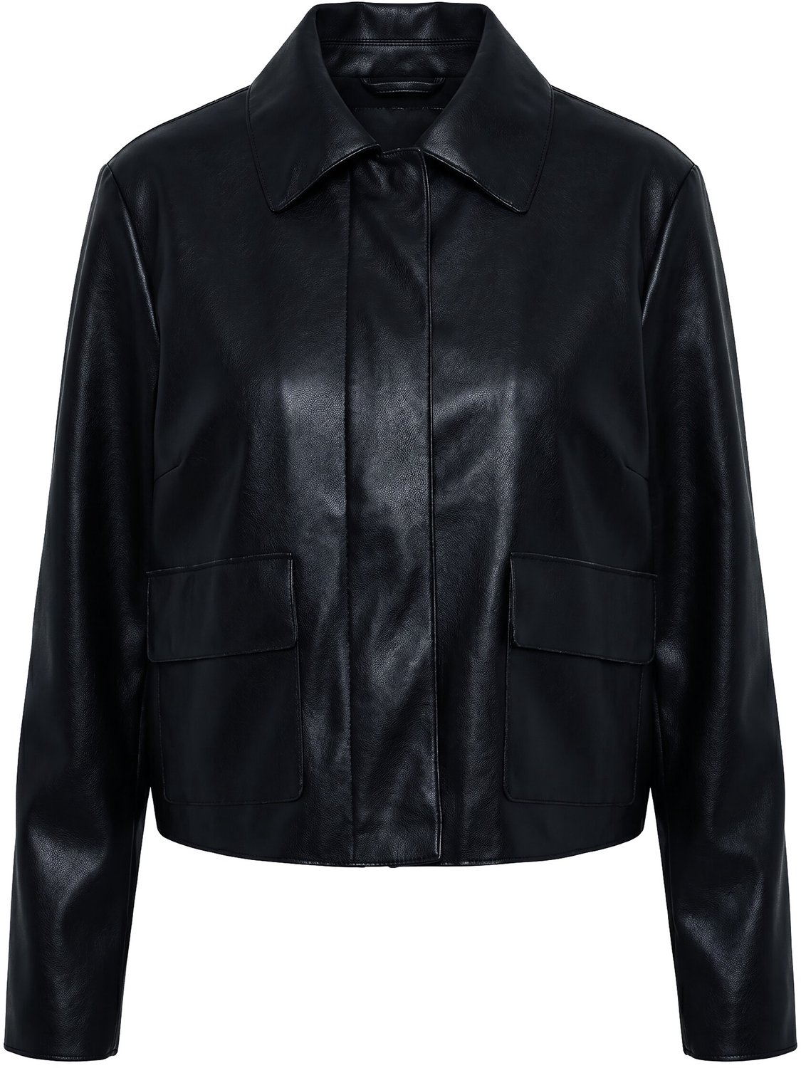Ulla Popken - Dames - Jack leerlook overhemdkraag oversized - Zwart - Maat 42+