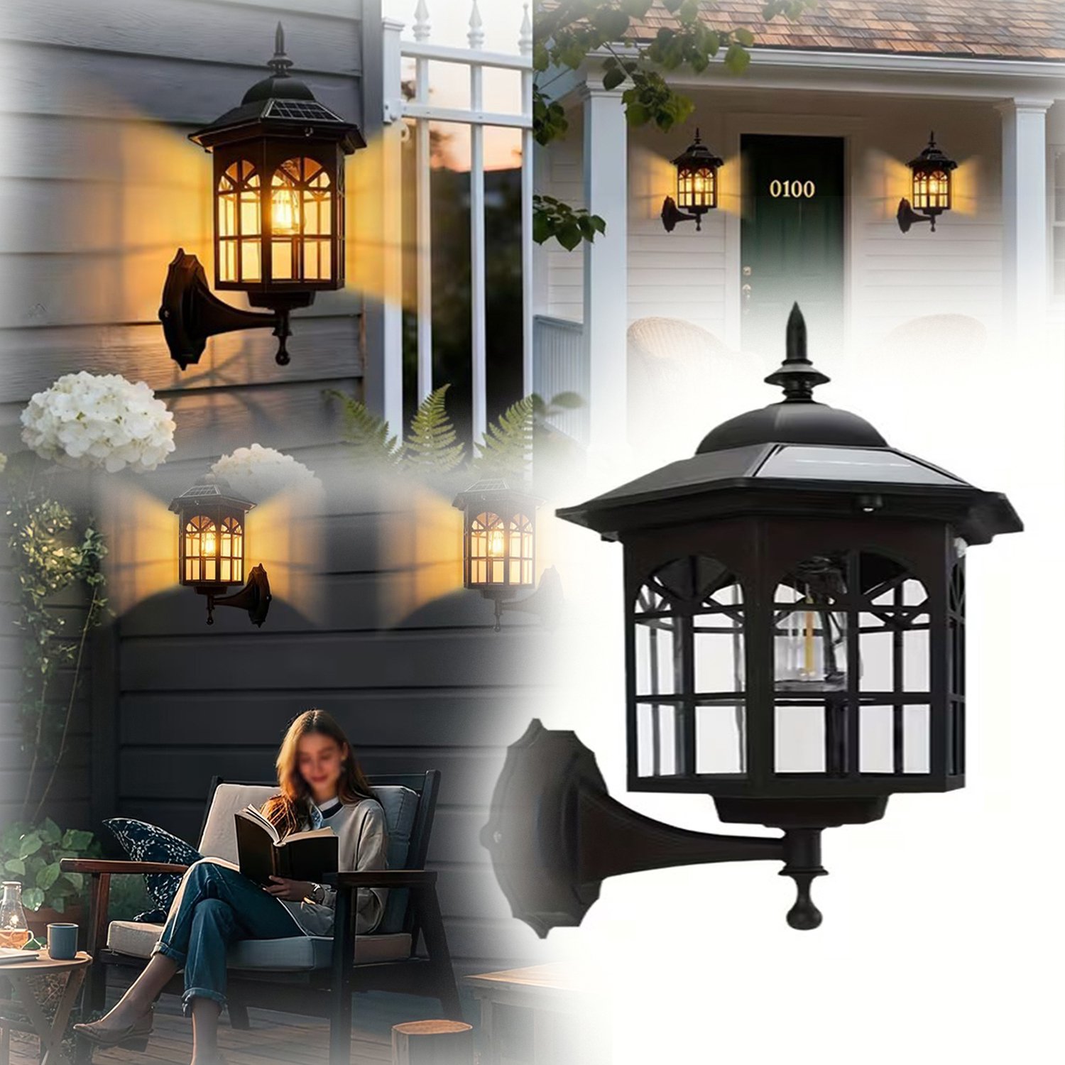 Solar-Wandlampen Voor Buiten, Vintage Buitenmuur Lantaarn, 3 Verlichtingsstanden, Slimme Automatische Verlichting.