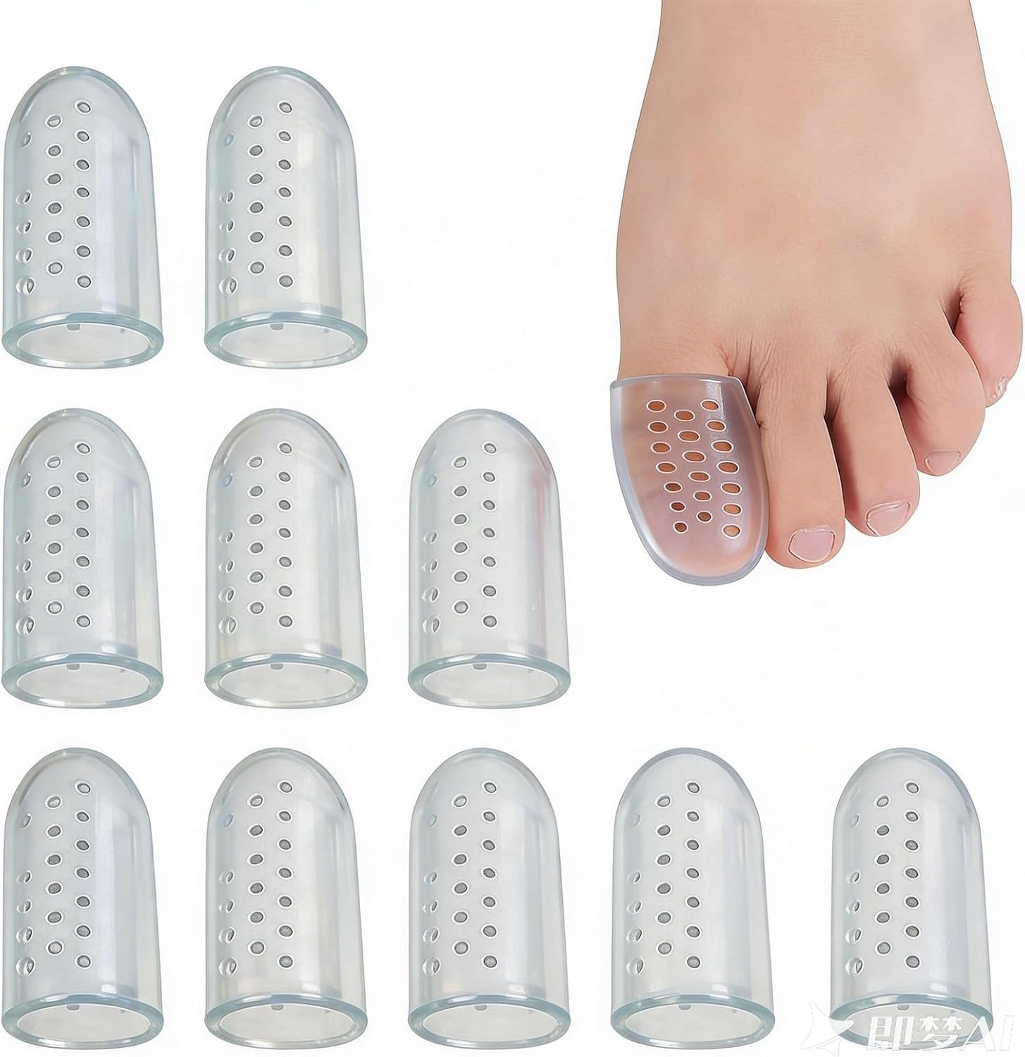 Set van 10 Zachte Siliconen Beschermers voor Grote Teen - Ademend Kussen voor Ingegroeide Nagels en Pijn bij de Voetbal, Transparant en Comfortabel