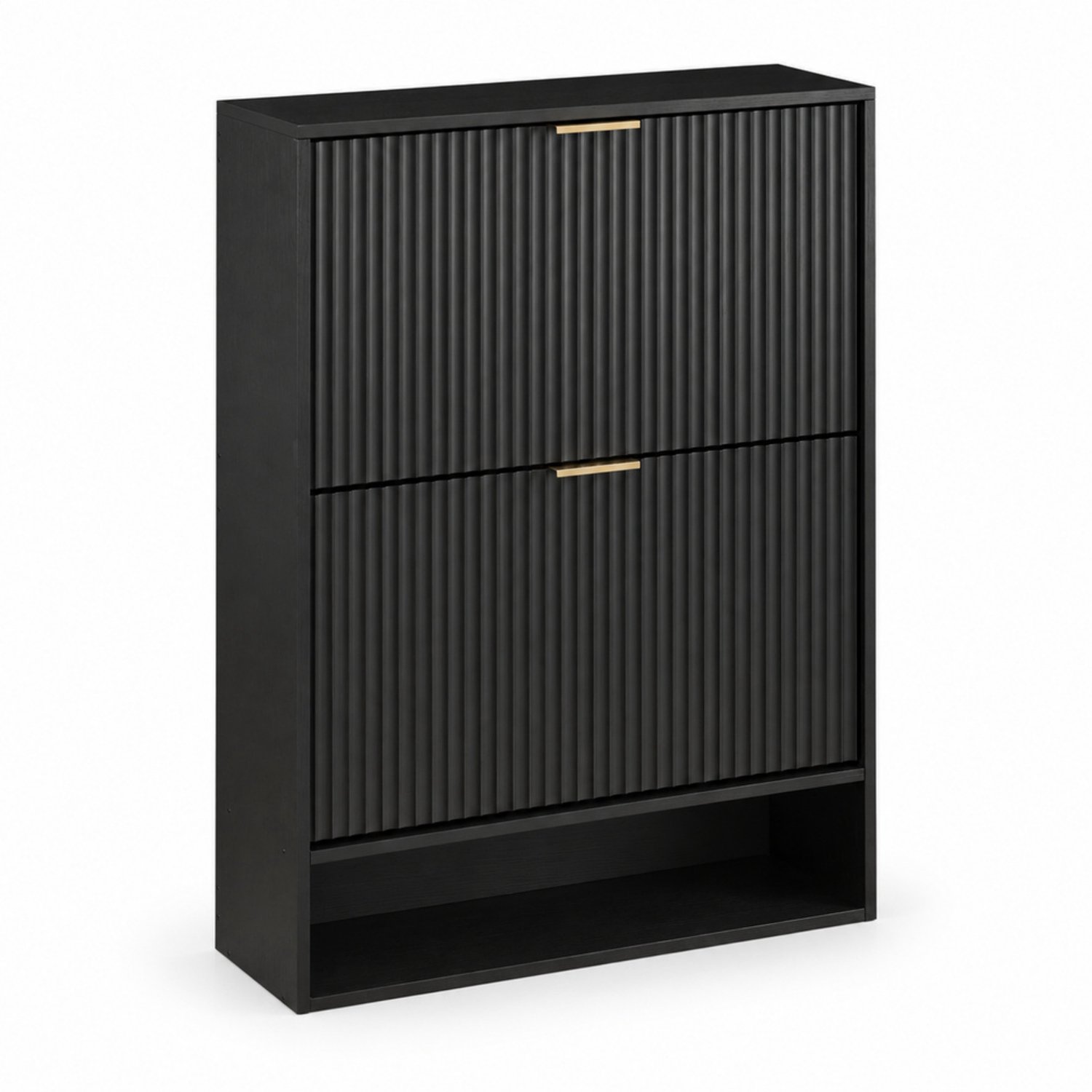 LONG DRAGON – Schoenenkast – Verstelbare tussenschotten, klepvakken en gegroefde fronten – Zwart – 80 × 24 × 102 cm