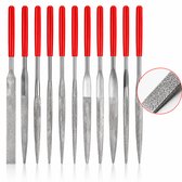 Diamantvijl Set 10 Delig - Diamant Gecoate Precisie Naaldvijlen - Verschillende Vormen voor Metaal, Hout en Kunststof - Mini Vijlen Set voor DIY, Hobby en Precisiewerk - Rood