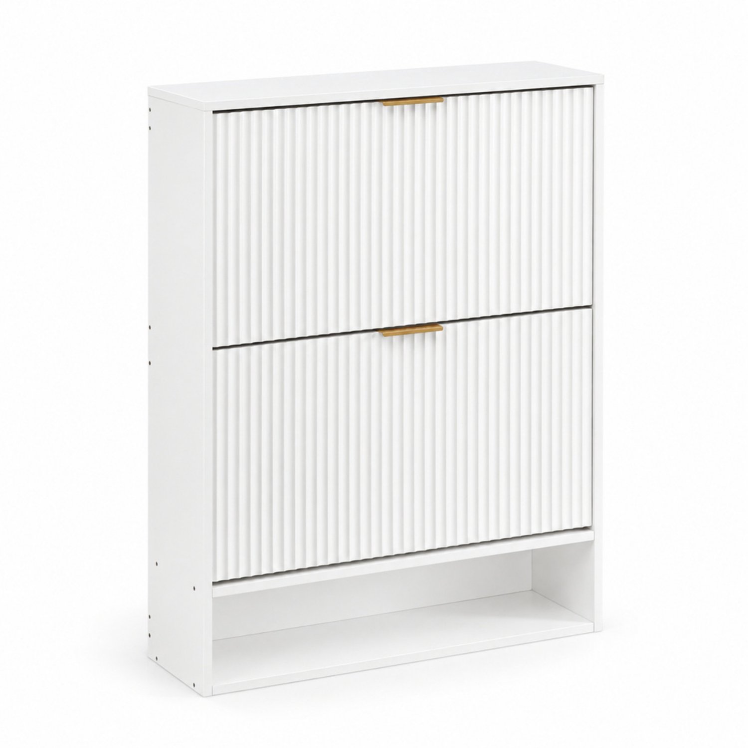 LONG DRAGON – Schoenenkast – Verstelbare tussenschotten, klepvakken en gegroefde fronten – Wit – 80 × 24 × 102 cm