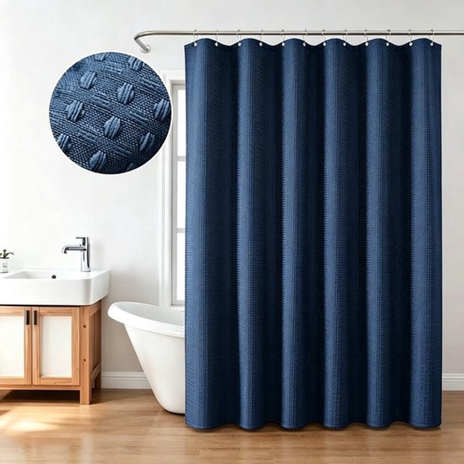 Wafelpatroon Waterdicht Douchegordijn - Badkamer Gordijn - Blauw - 180x200 cm