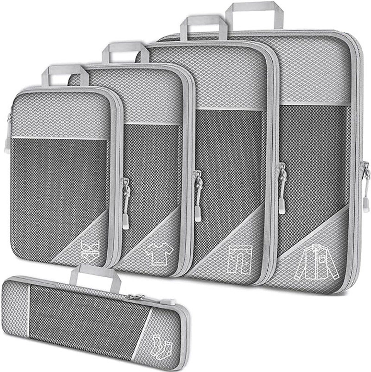 Compressie Packing Cubes - 5 Stuks Packing Cubes met Compressierits - Mesh Reis Opbergzakken - Kleding Organizer voor Reizen