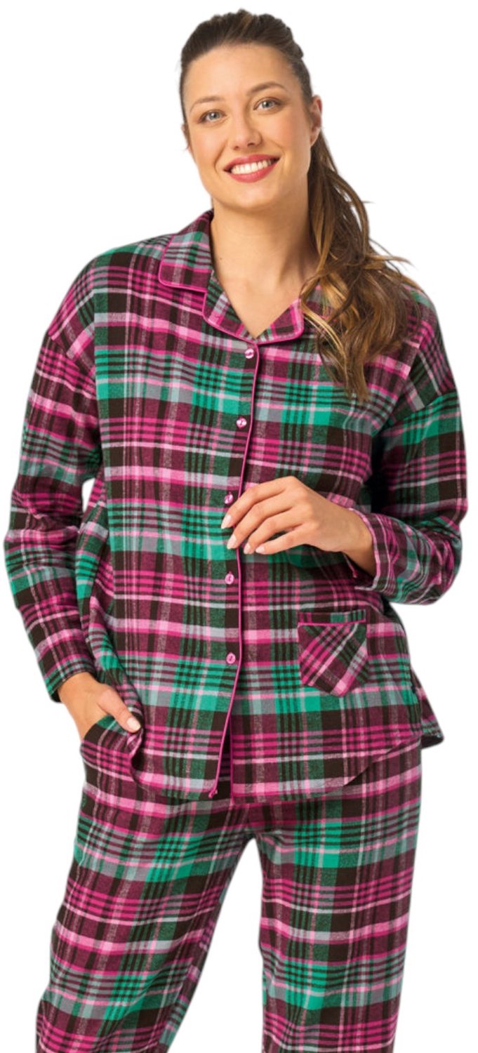 Key Flanellen Pyjama Dames Groen-Bordeaux Ruit LNS 414 42 / XL