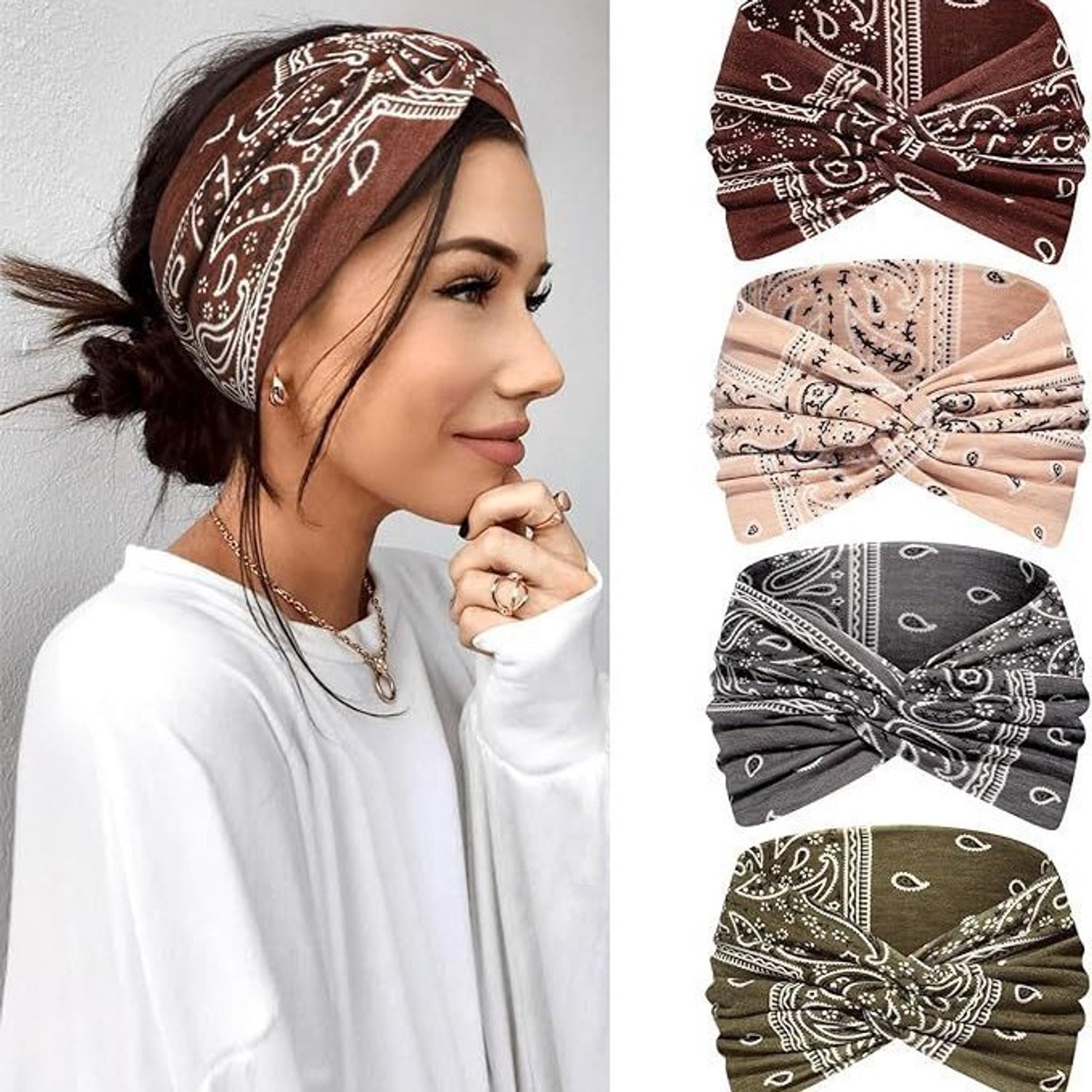 4-pack elastische haarbanden voor dames – Bohemien-stijl – Sportief & stijlvol – Voor yoga, sport, haarstyling en fitness – Meerkleurig