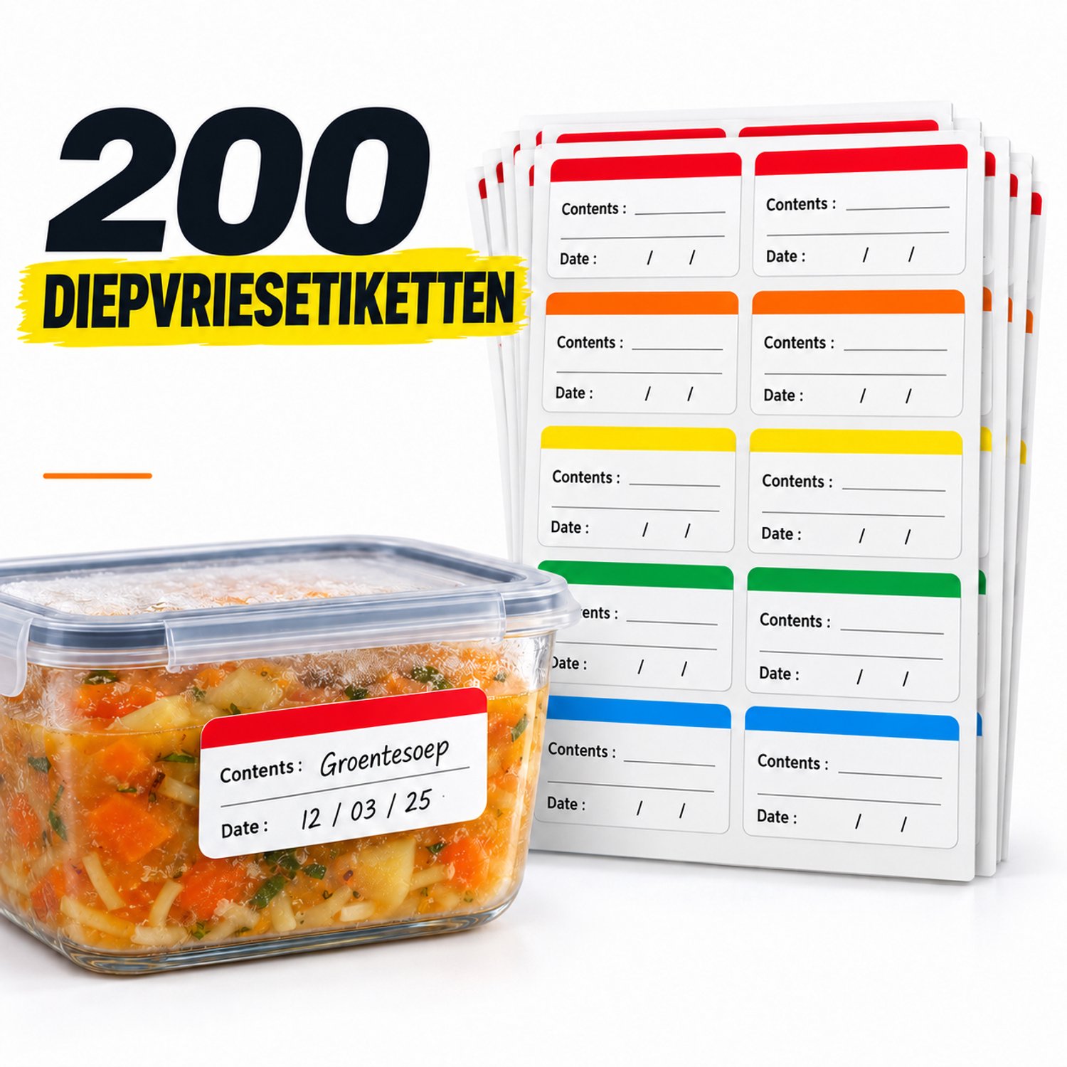 YYchan Diepvriesetiketten 200 Stuks - Beschrijfbare Etiketten Stickers tot -40°C - Verwijderbare HACCP Label Stickers - Vriezer Labels & Houdbaarheid Etiketten voor Bakjes, Diepvrieszakjes, Koelkast, Meal Prep & Voedsel Bewaren