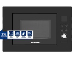 Heinner Inbouw Magnetron 23L – 800W Magnetron – Grill 1000 W –5 Vermogensstanden – LED Display – Kinderslot –Timer – Zwart