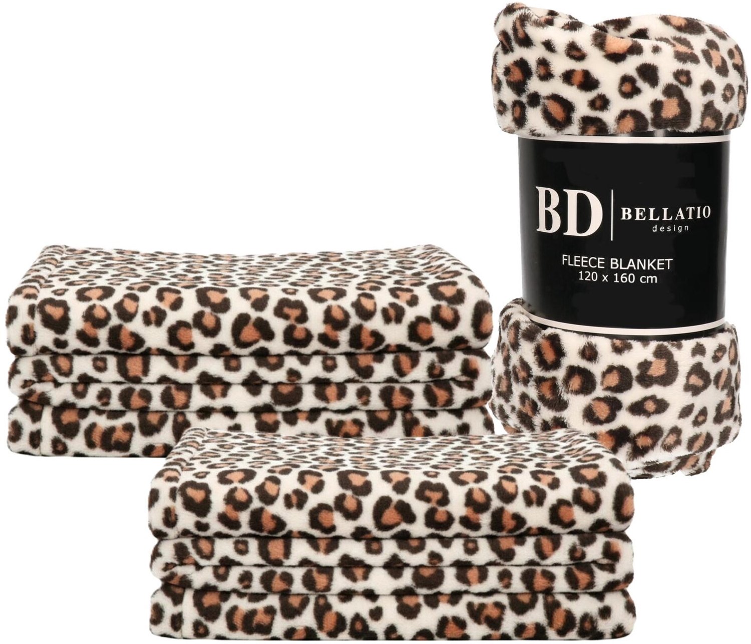 Bellatio Design Plaid - 3x - fleece deken - in luipaard dieren print - 120 x 160 cm - dekentjes Multi