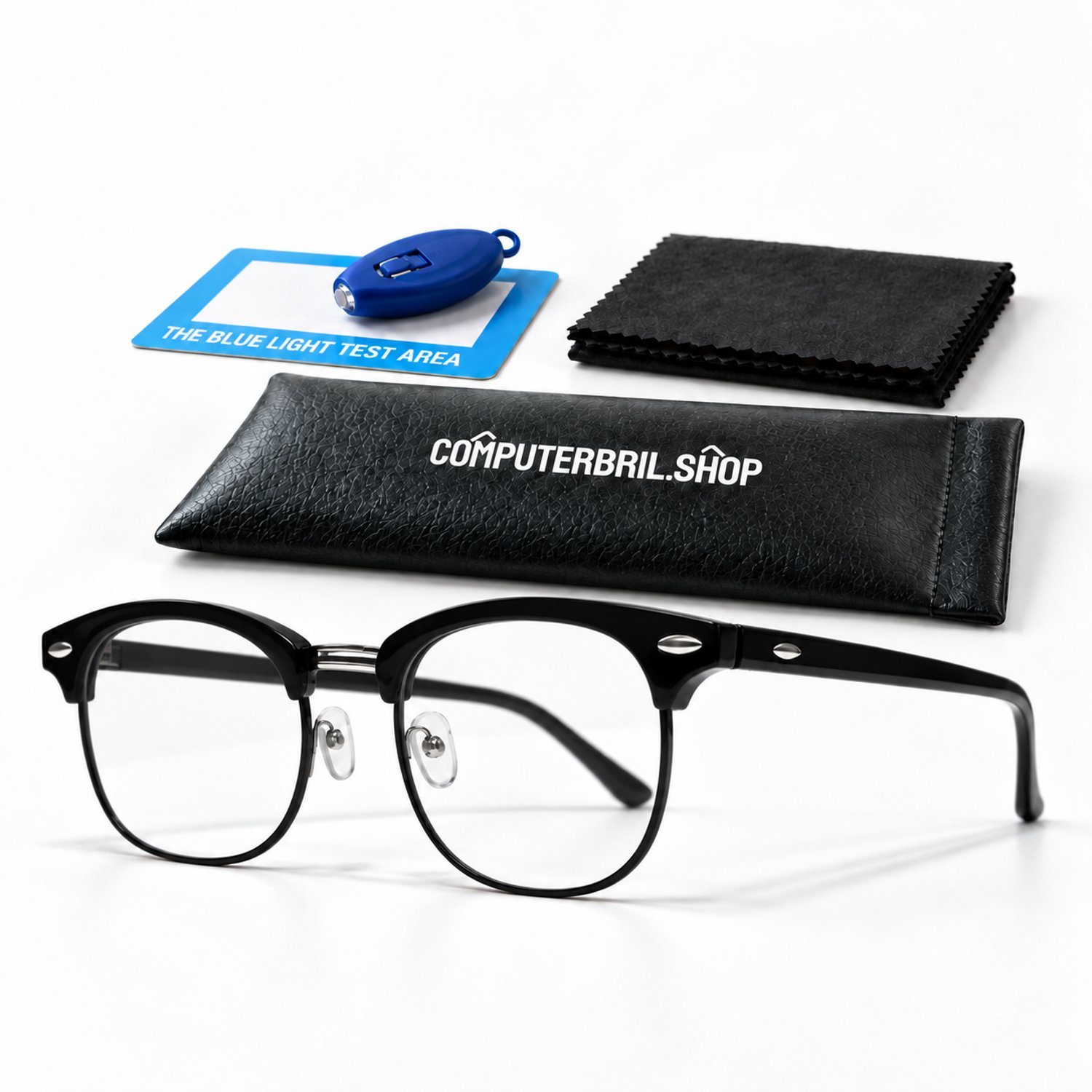 Blauw Licht Bril Zonder Sterkte - Computerbril - Beeldschermbril - Blue Light Glasses - Clubmaster - Zwart / Zwart