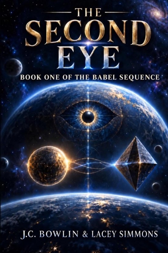 Couverture du livre The Second Eye illustrant une scène cosmique avec une planète, un œil, une sphère et une forme.