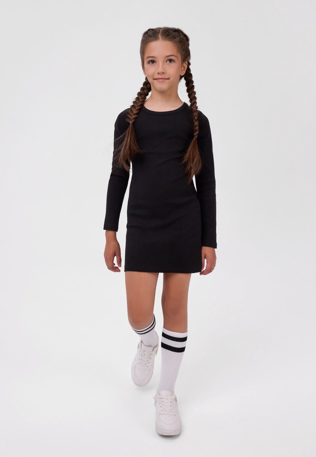 Minoti meisjes jurk lange mouw – geribd – 2-pack – meerkleurig