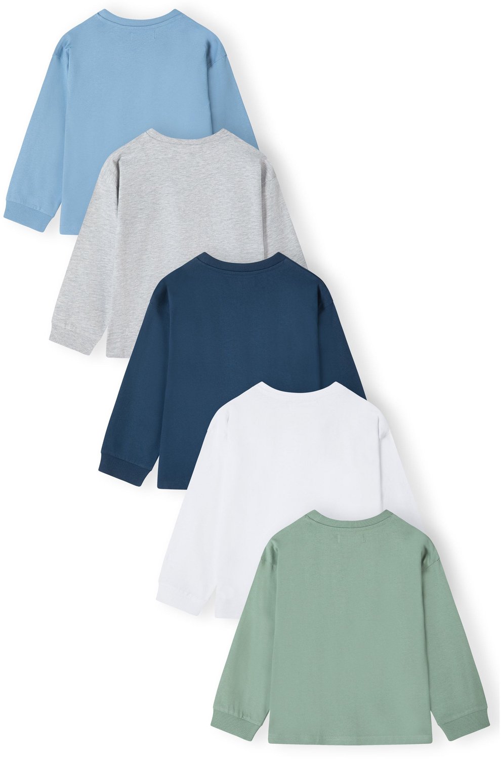 Minoti longsleeve jongens – geborduurd hertje – 5-pack – lichtblauw en groen