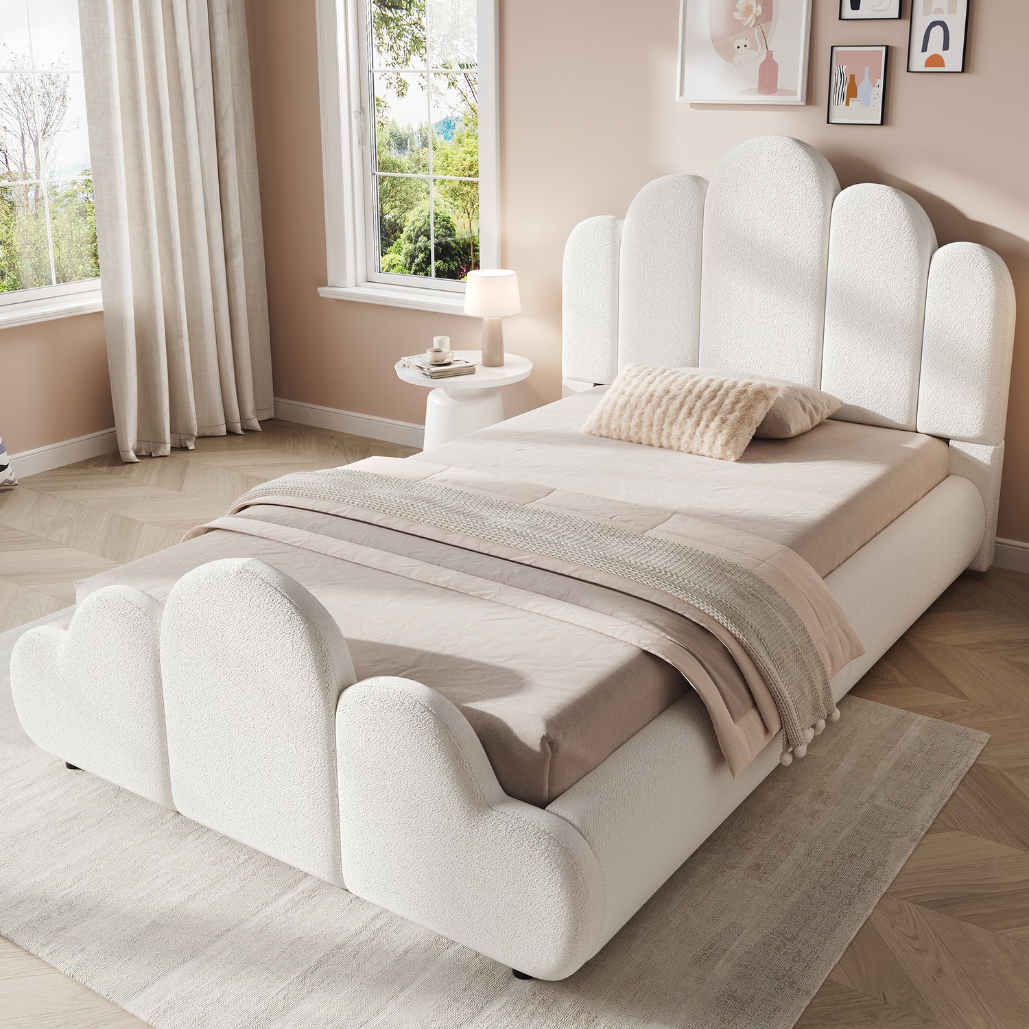 CHICFURN Kinderbed 90 x 200 cm - Boucl茅 - Lattenbodem - Beige