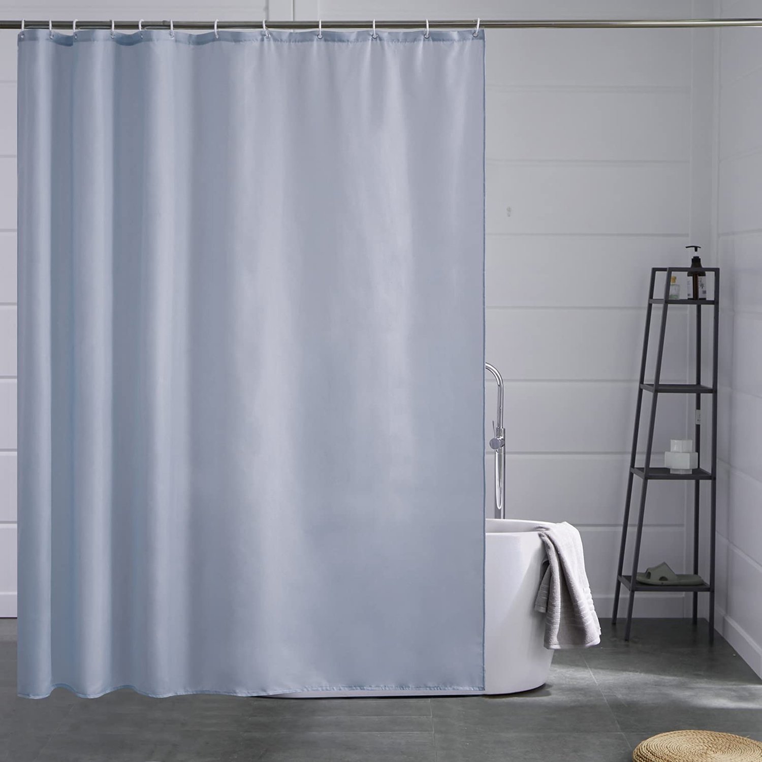 Famanu – Douchegordijn Grijs Blauw 180x180cm met 12 Haakjes, Waterdicht en Schimmelwerend