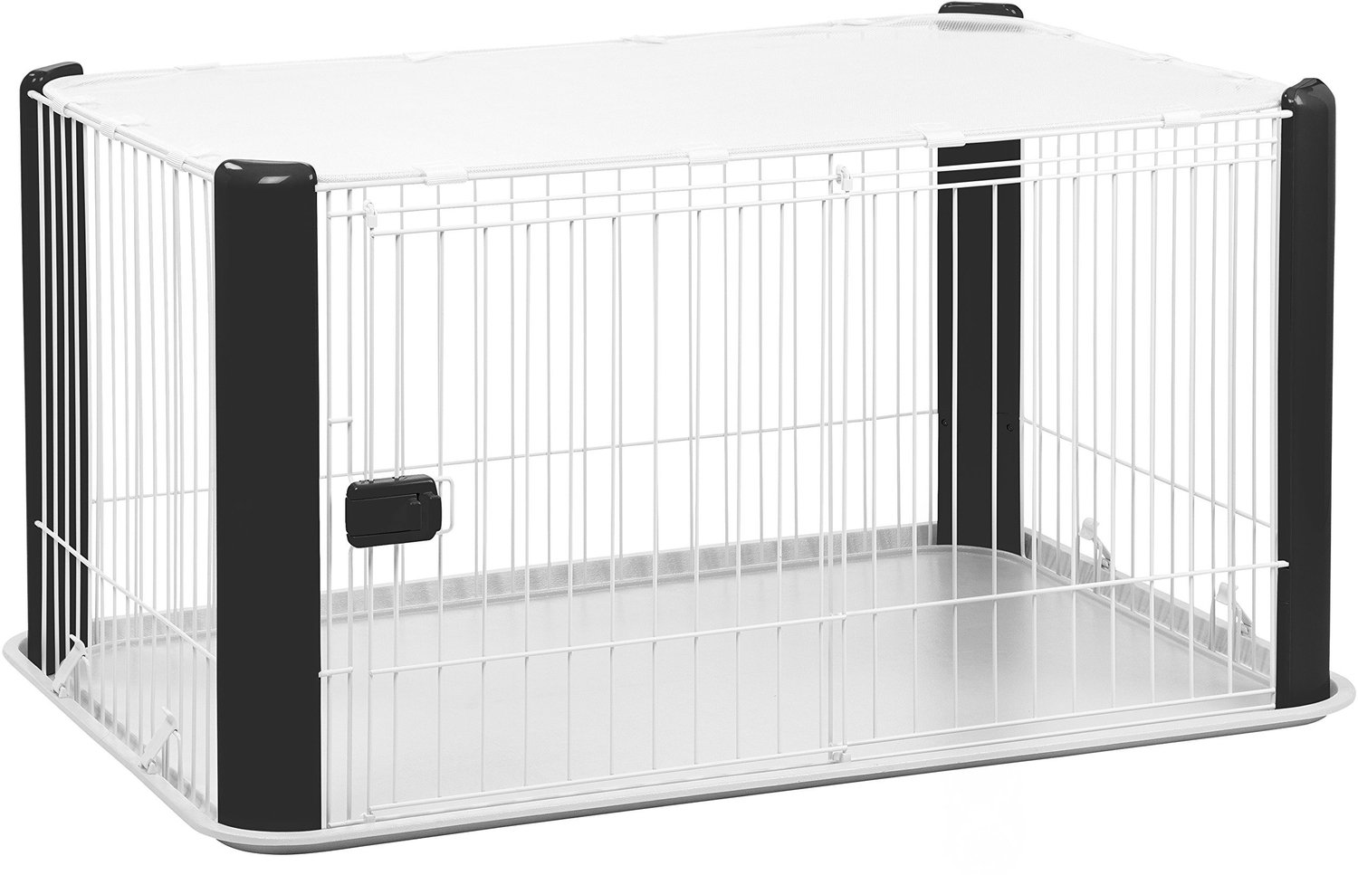 Famanu – Pen voor honden, binnen, schuifdeur met sluiting, eenvoudig te monteren, optimale ventilatie, zwart