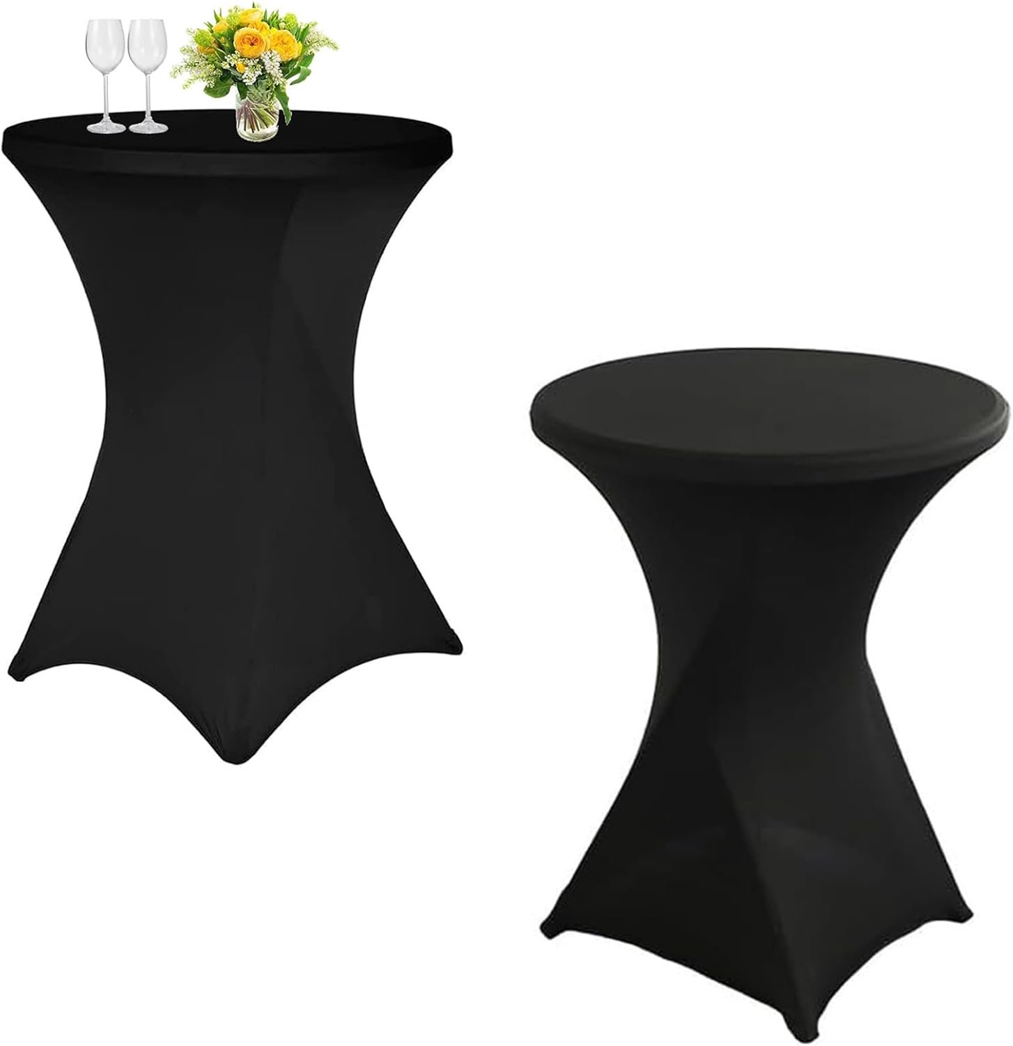 Statafelhoes zwart elastisch - Stretch tafelhoes voor statafels - Tafelkleed voor bistrotafel - Bekleding voor feesttafel - Polyester met versterkte voetvakken - Wasbaar voor meerdere gelegenheden - Zwart - 2 stuks Ø60-65 cm