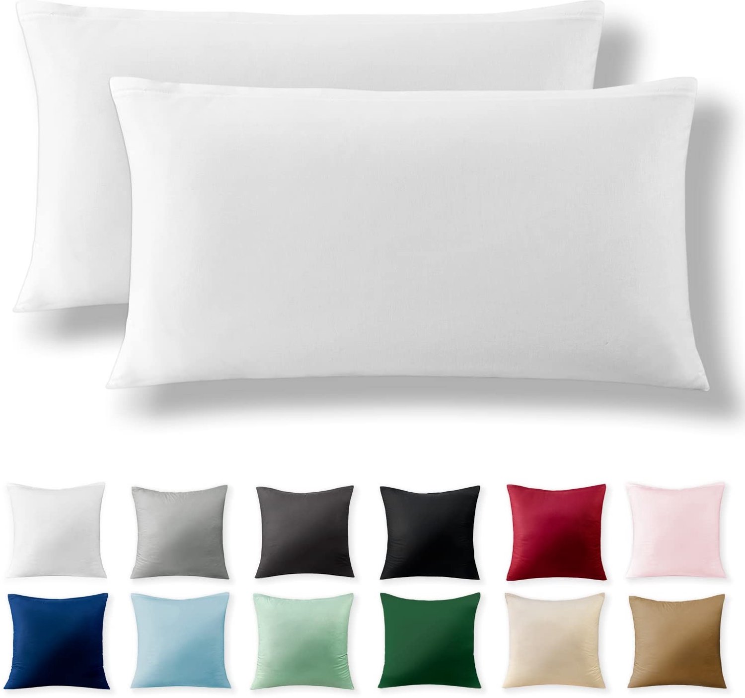 Famanu – Set van 2 kussenslopen van 100% katoen renforcé - 40 x 80 cm - Hypoallergeen - Wit