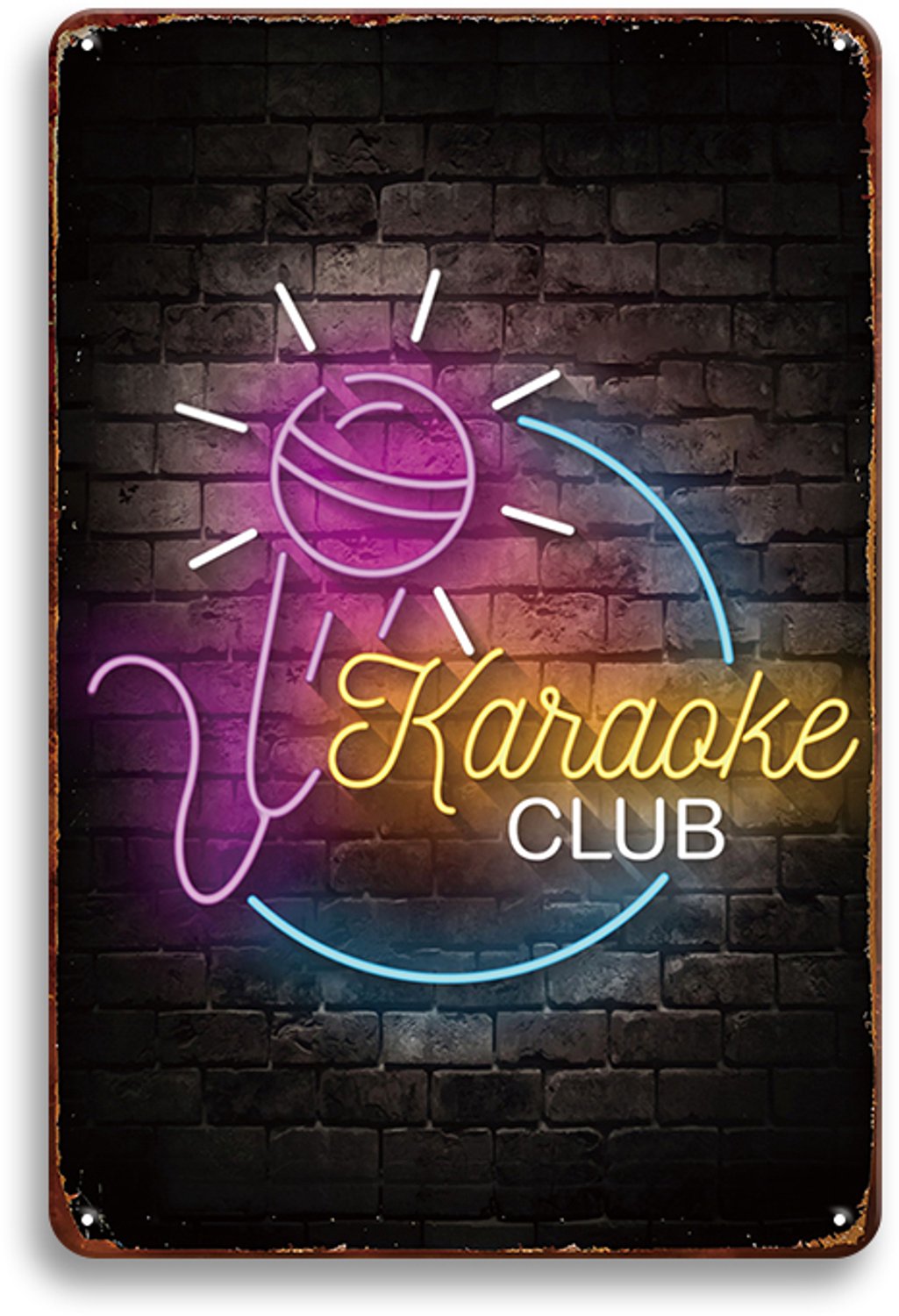 Karaoke Club Metalen Wandbord 30x20cm – Karaoke Muziek Bord – Vintage Retro Wanddecoratie – Muziekkamer Café Bar Mancave Feest Decoratie