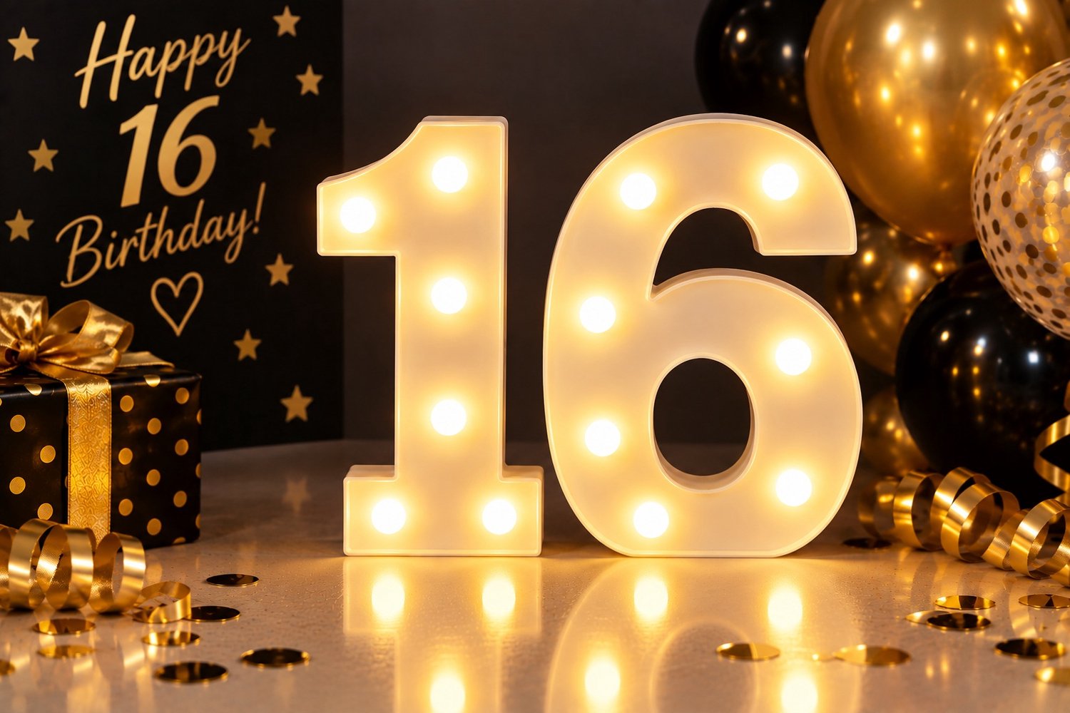 Lichtgevende Cijfers 16 – 16 cm Hoog – LED Verlichting – Op Batterijen – Verjaardag & Jubileum