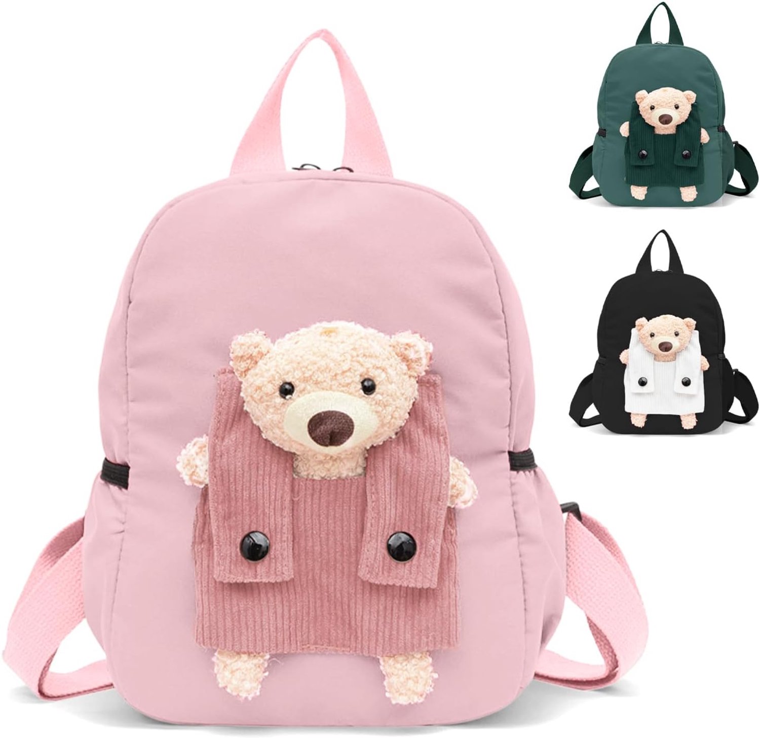 Peuterrugzak met knuffelbeer - Kinderrugzak voor kleuterschool - Rugtas voor kleine uitstapjes - Afneembare beer - Verstelbare banden met rits - Rugzak met voorvak - Roze - 27 x 21 x 10 cm