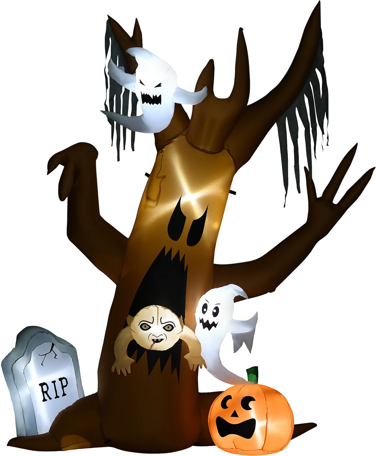 Halloweenversiering Spookboom - zelfopblaasbaar - LED-verlichting - geschikt voor buiten - 2,40 meter hoog - griezelige uitstraling