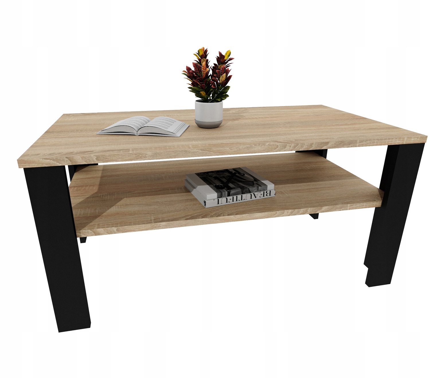 Mobelkap Salontafel Lara 96 - Sonoma eikenlook, zwart, met plank