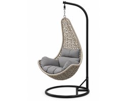 Rijoka Hangstoel Layba Twisted Schommelstoel – Grijs Rattan - Grijs Kussen - Zwart Frame