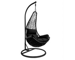 Rijoka Hangstoel Layba Twisted Schommelstoel – Zwart Rattan - Zwart Kussen - Zwart Frame
