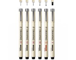 Ainy - Micro Fineliners Zes watervast - set van 6 zwart fineliner | fine liner kawaii manga / anime tekenen op schetsboek | bullet journal | handlettering | Pigment liner penselen | calligraphy pennen