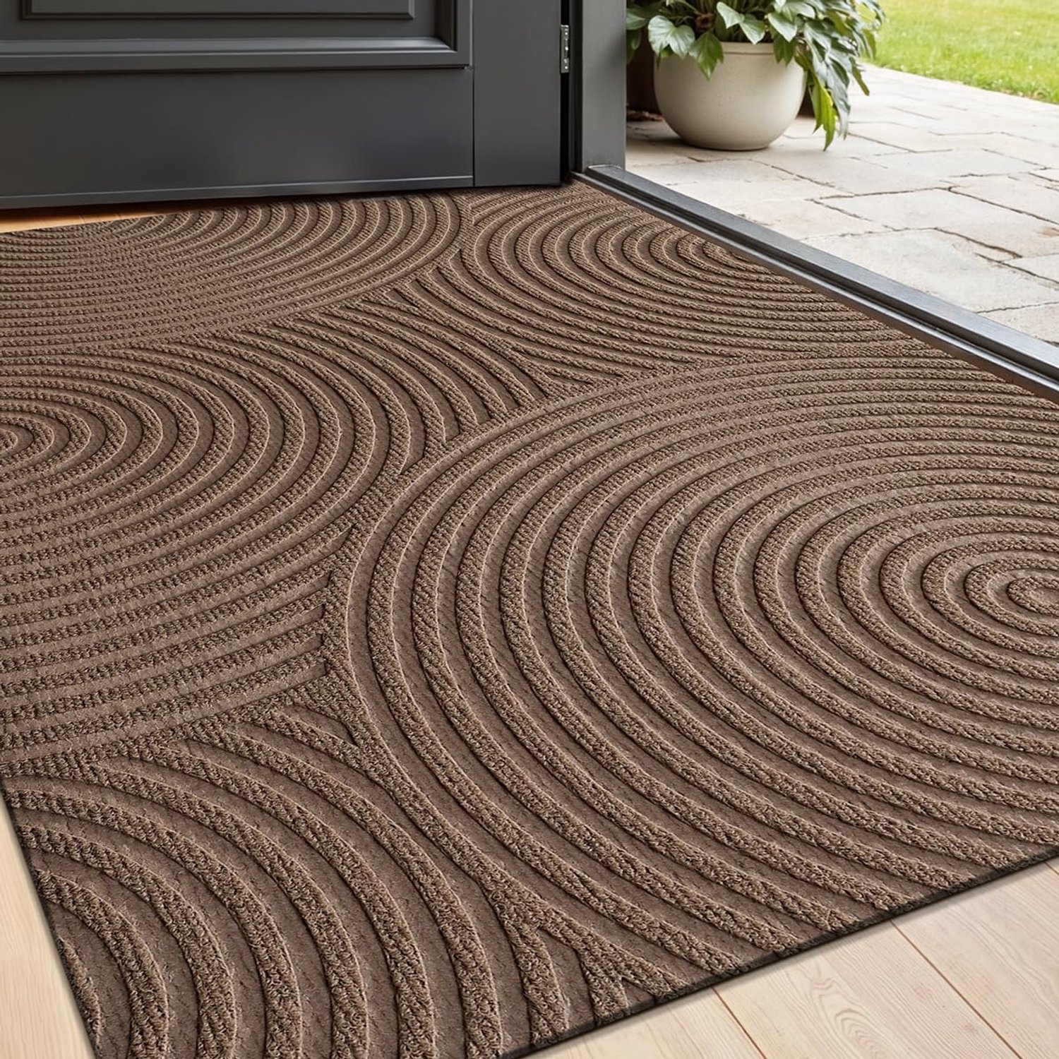 Deurmat - Antislip vuilvangmat - Voor binnen en buiten - Wasbare entreemat - Weerbestendige mat - Met reliëfpatroon - Schoon te maken - Voor schoenen bij entree - Druppelbeige - 45 x 75 cm