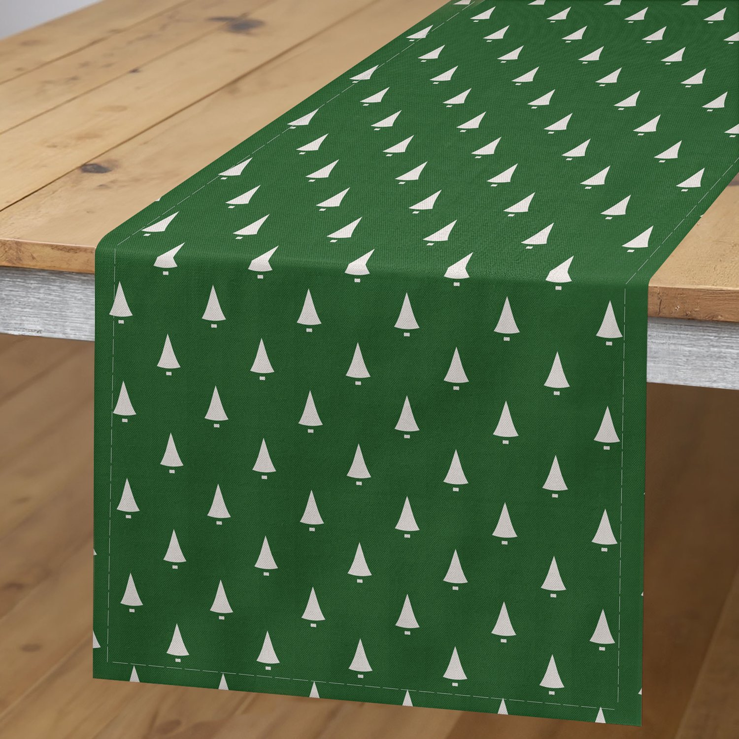 ABAKUHAUS Kerst Tafelloper, Kleine Belletjes, Rechthoekige Decoratieve Tafelloper voor Eetkamer en Keuken, 40 x 180 cm, Wit en Groen