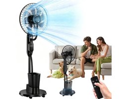 Lifero Ventilator met Mist - 2-1 Vloerventilator met Luchtbevochtiger - Waternevel - Verkoelende Ventilatie - Staande Ventilatoren