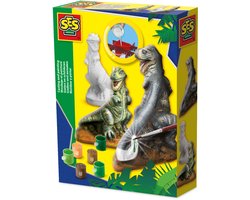 SES Creative - Gieten en schilderen - T-rex dino - sneldrogend - met gietmal, houder, gips, verf en penseel - knutselen jongens - Dinosaurus Speelgoed