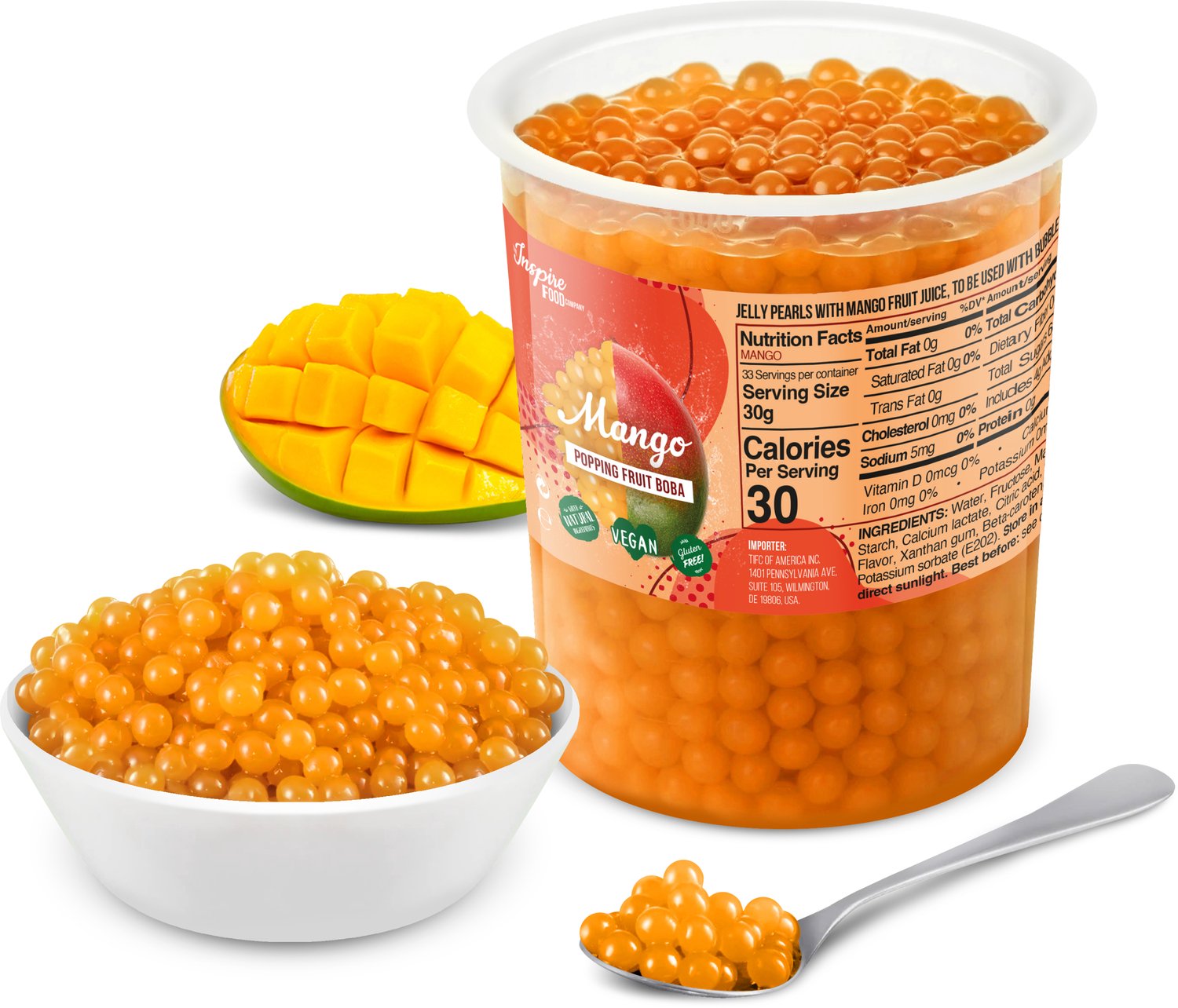 Inspire Food Company - Bubble tea - Bubble Tea Parels - Popping Boba Pearls - Popping Fruitparels - Mango smaak - 1 KG