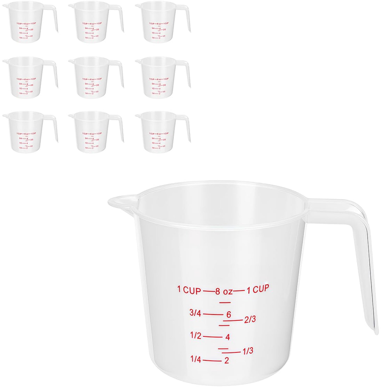 Set van 10 Meetbekers - 250ml, Heldere Bekers met Handvat voor Keuken en Laboratorium