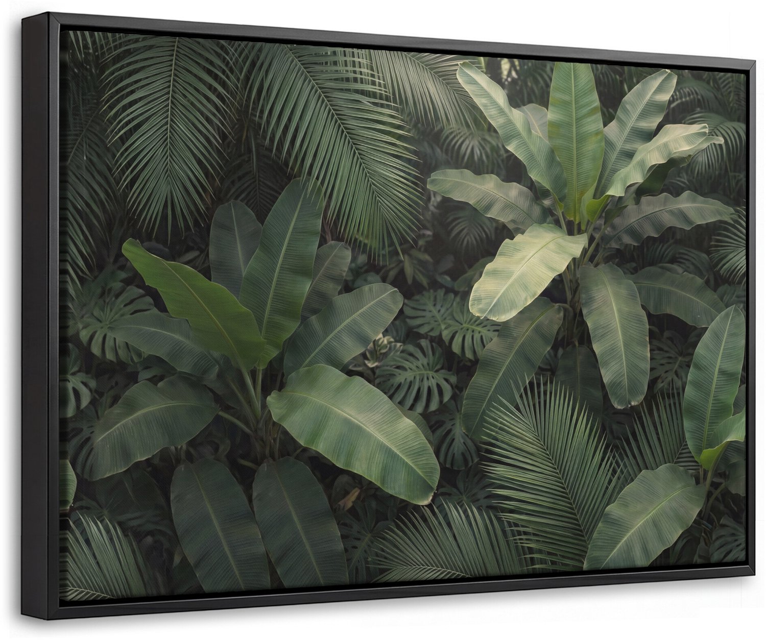 Canvas Schilderij met Baklijst 30x20cm - Bladeren - Groen - Tropisch - Natuur - Muurdecoratie woonkamer - Slaapkamer decoratie - Kamer accessoires - Schilderijen op canvas met lijst