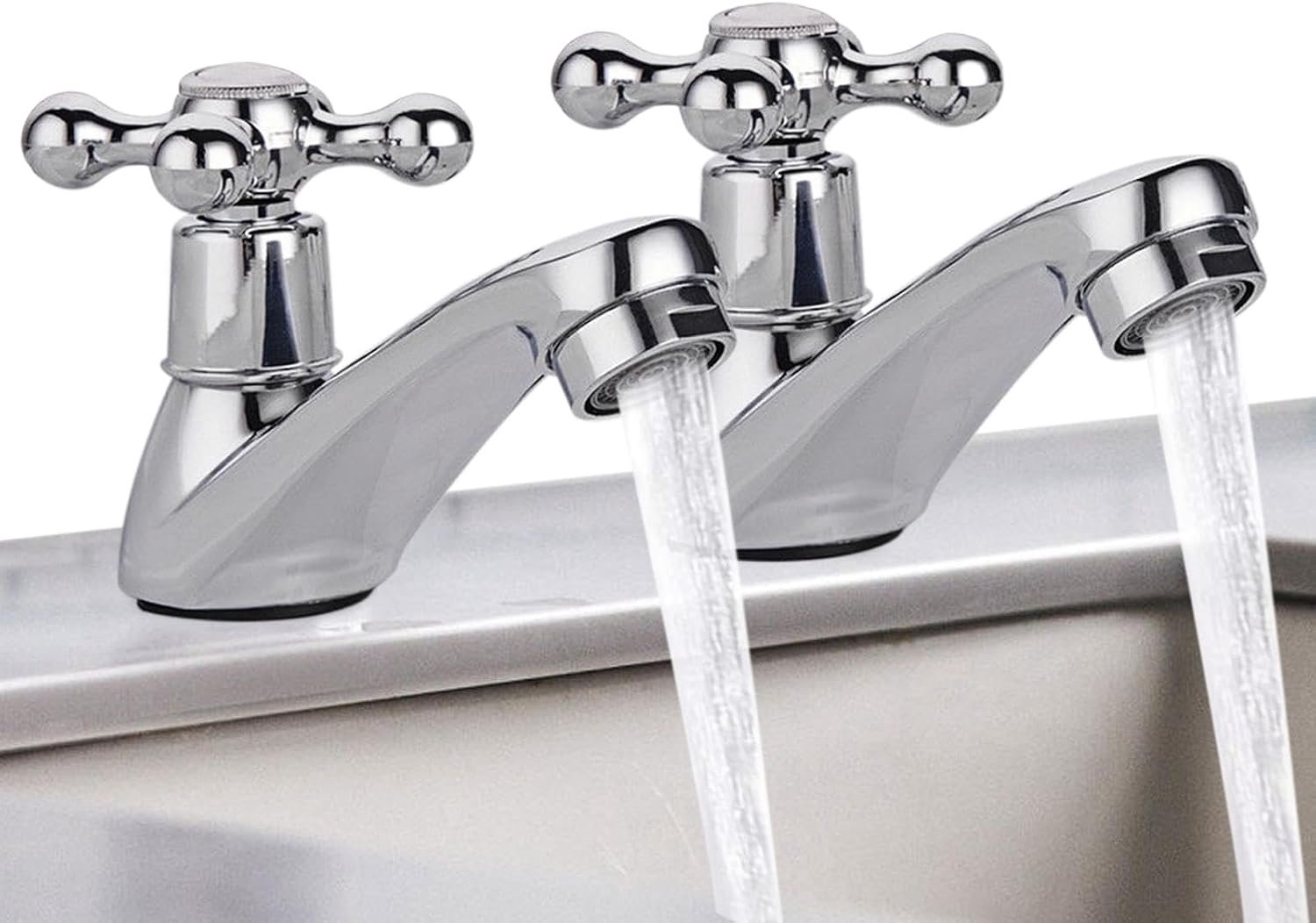 Badkamerkranen set van 2 - chroom en mat zilver - traditionele stijl - geschikt voor wastafels en badkuipen - Homevero