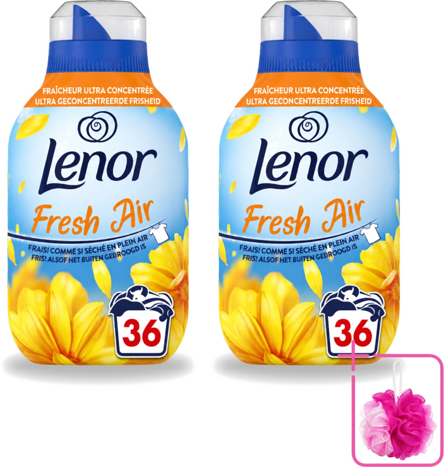 2 x Lenor - Wasverzachter - Fresh Air Zonnestralen - 36 Wasbeurten - 504 ml - Bulkverpakking - Koffiezetapparaat - Douchemop - Koffiezetapparaat