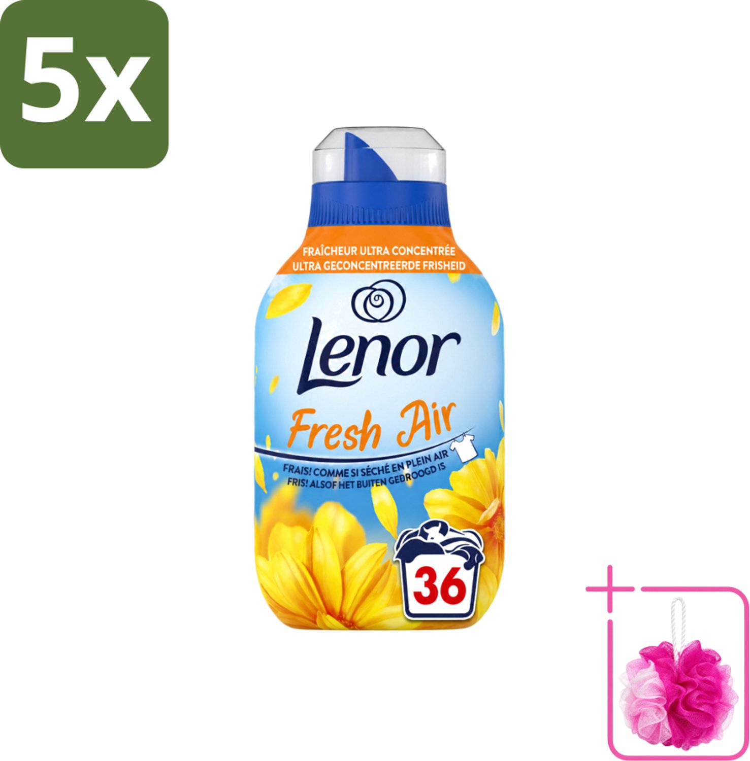 5 x Lenor - Wasverzachter - Fresh Air Zonnestralen - 36 Wasbeurten - 504 ml - Bulkverpakking - Koffiezetapparaat - Douchemop - Koffiezetapparaat