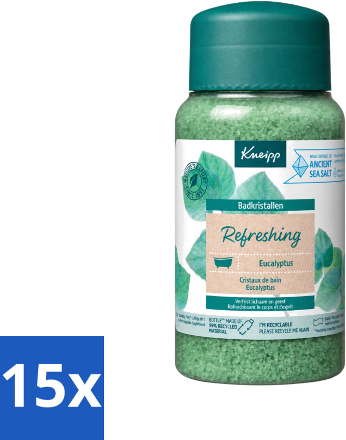 15 x Kneipp - Badzout - Badkristallen - Refreshing Eucalyptus - 600 g - Voordeelverpakking - 15 stuks