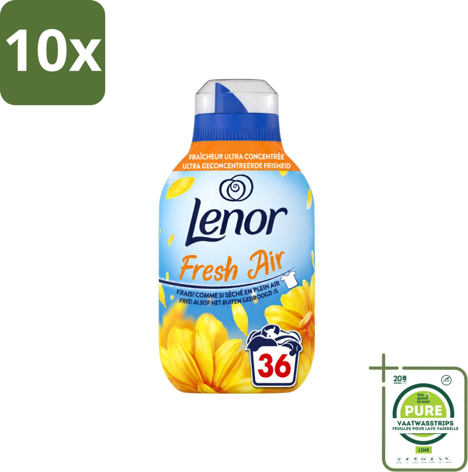10 x Lenor - Wasverzachter - Fresh Air Zonnestralen - 36 Wasbeurten - 504 ml - Grootverpakking - Vaatwasstrips - Koffiezetapparaat - Koffiezetapparaat - Koffiezetapparaat