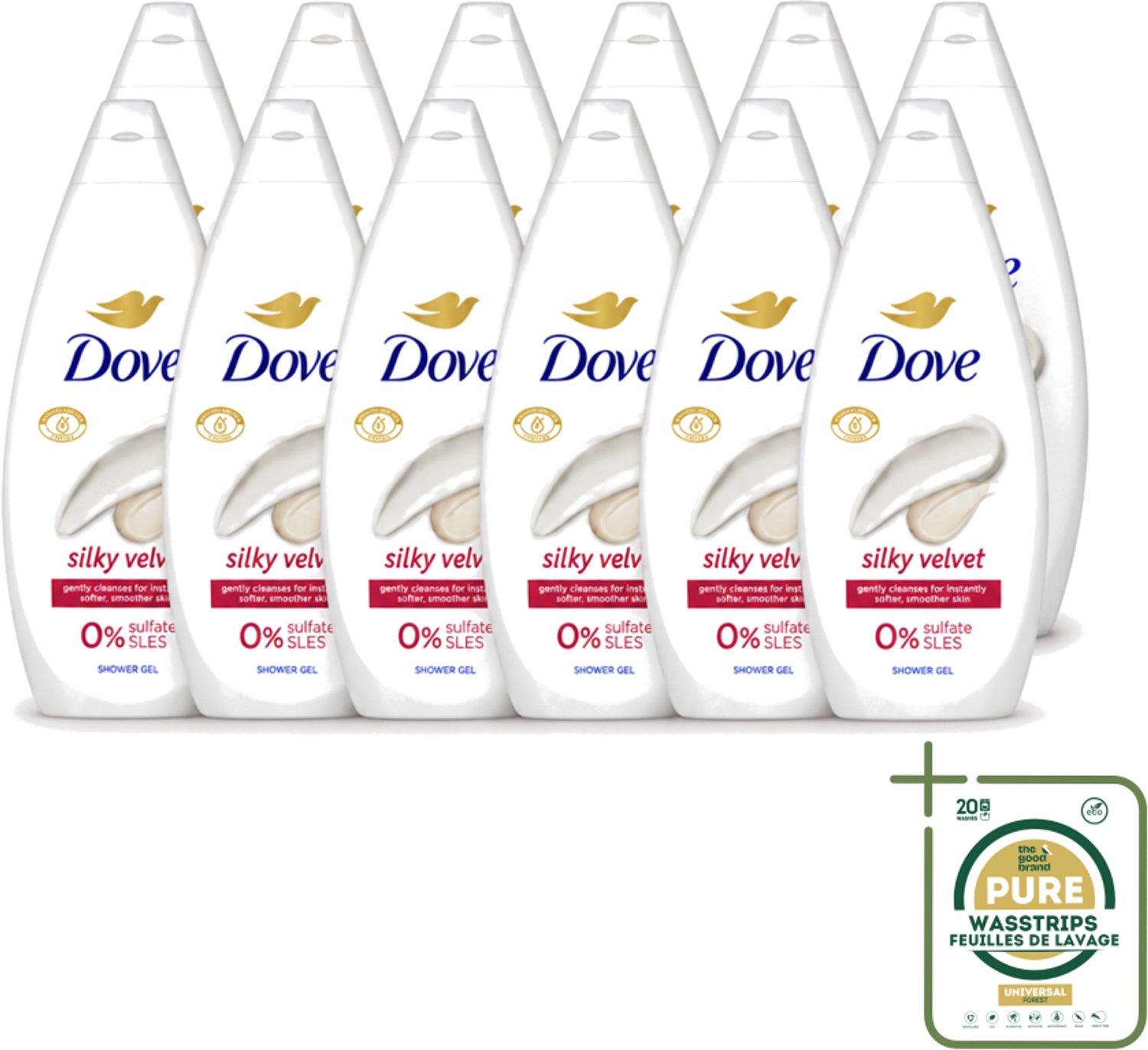12 x Dove Douchecrème - Silky Velvet - 720 ml - Wasstrips - Douchegel - Zijdezachte Huid - Droge Huid Verzorging - Mild Reinigen - Huid Verzorging