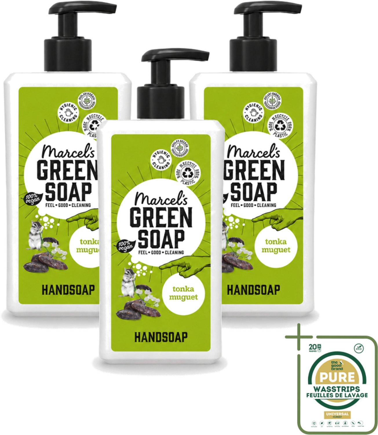 3 x Marcel's Green Soap - Handzeep - Tonka & Muguet - Zachte verzorging - 500 ml - Wasstrips - Handzeep - Natuurlijke Handzeep - Zachte Handzeep - Handzeep Tonka Muguet - Handzeep 500 Ml