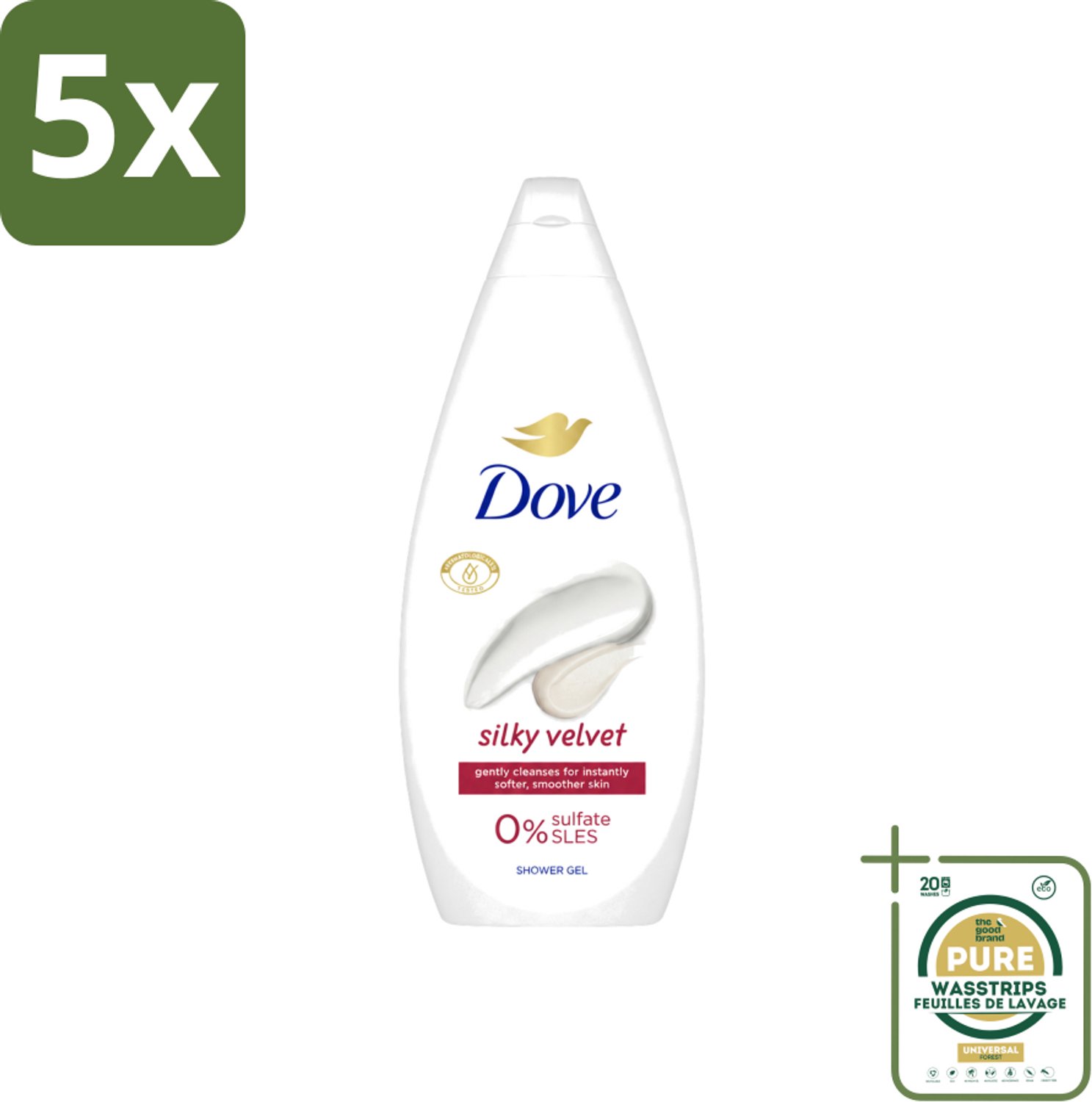 5 x Dove Douchecrème - Silky Velvet - 720 ml - Wasstrips - Douchegel - Zijdezachte Huid - Droge Huid Verzorging - Mild Reinigen - Huid Verzorging