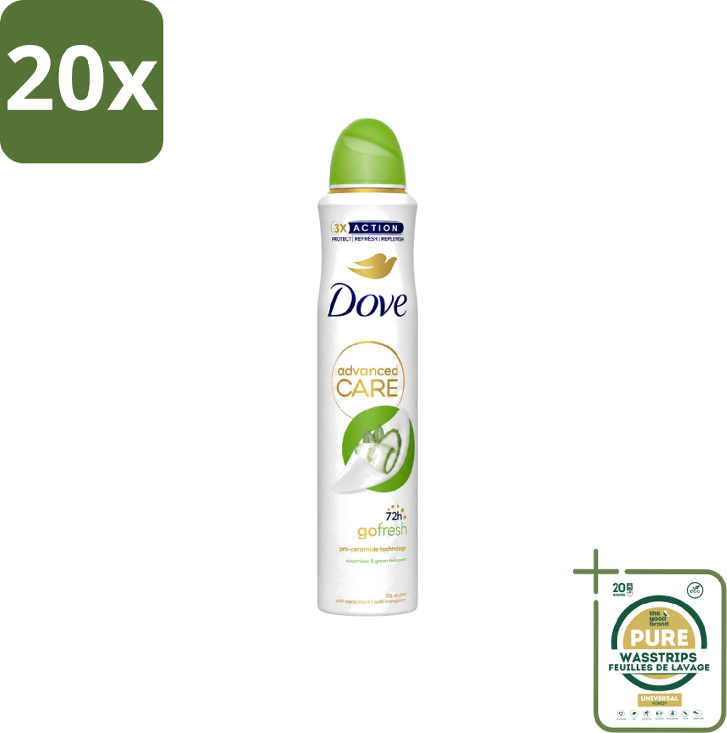 20 x Dove Deodorant Spray - Komkommer & Groene Thee - 200 ml - Wasstrips - Deodorant Spray - Okselverzorging - Zweetvermindering - Frisse Geur - Huidverzorging