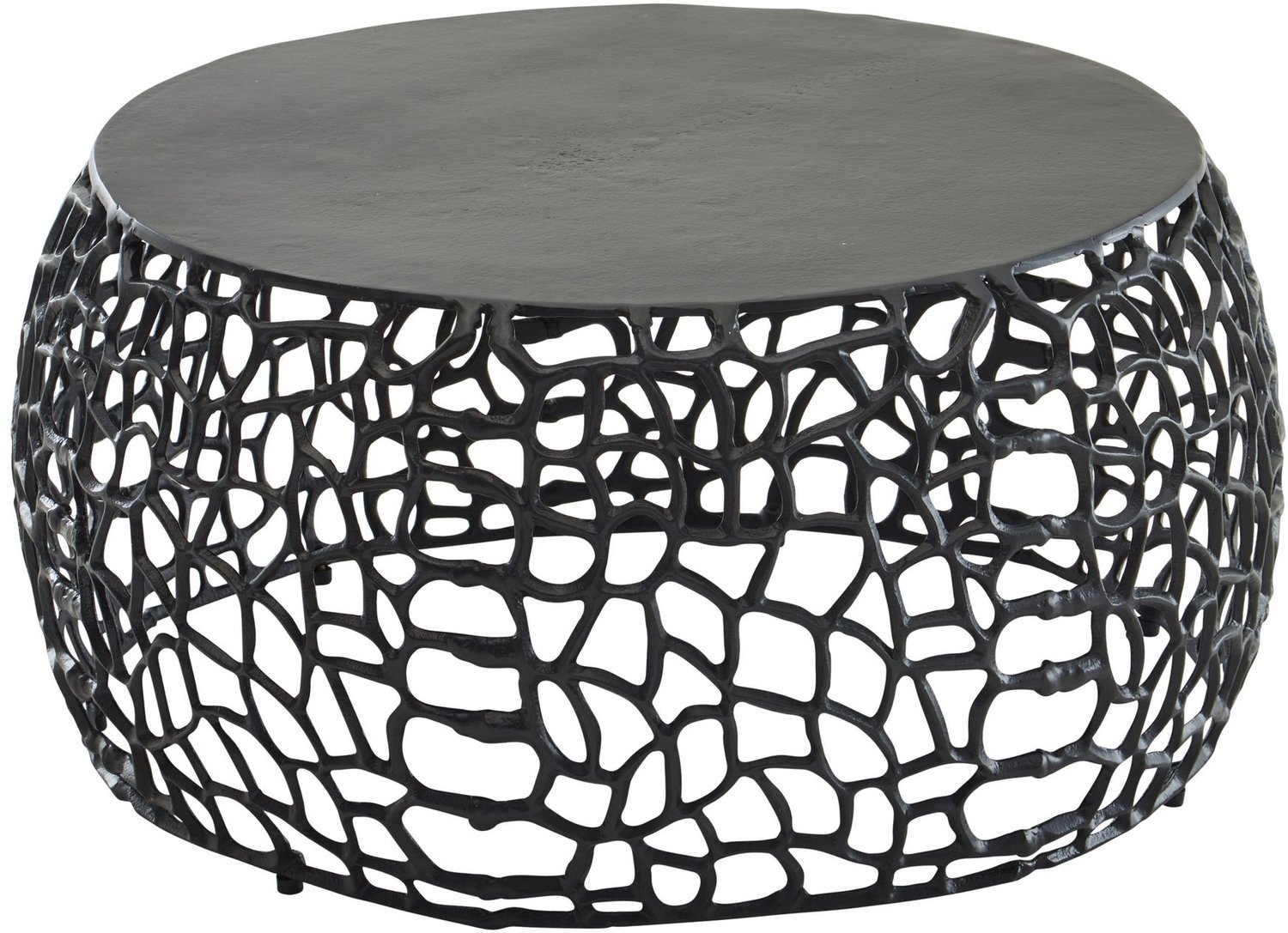 Cosmo Casa Ronde Salontafel – Opengewerkt Takkenpatroon – Handgemaakt – Zwart - Aluminium – Ø 66 x 30 cm