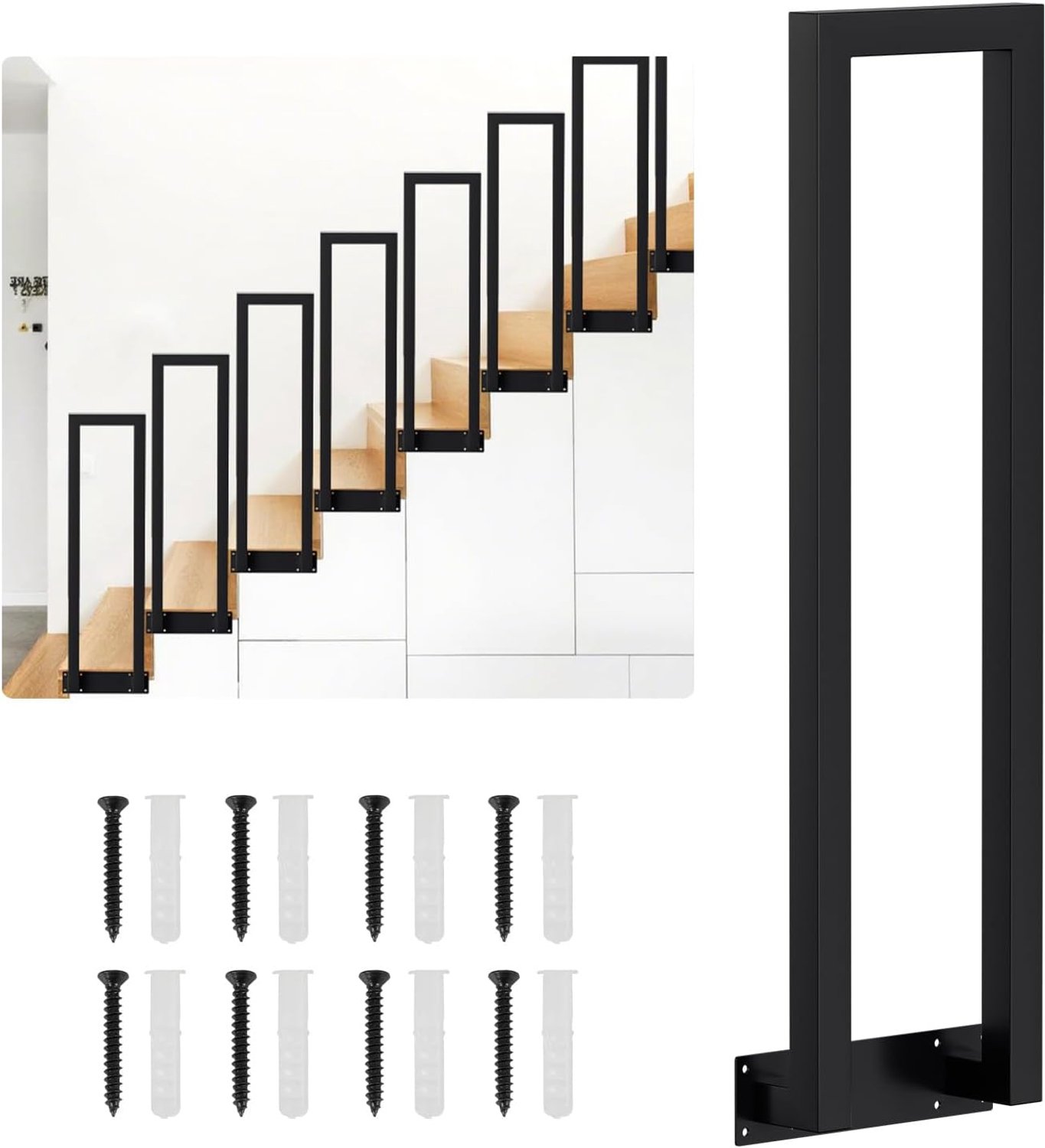 Trapleuning U-vorm 100 cm - zwart metaal - zijmontage - extra grip voor veilig gebruik - Luxento